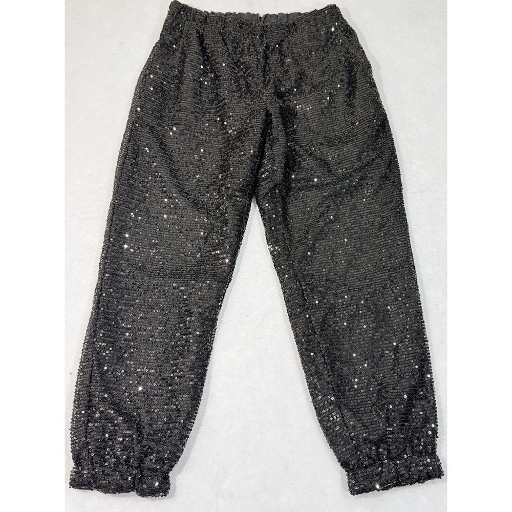 Black Sequin Harem Jogger Pants Women's Medium‎ Elastic Waist Whimsy Goth